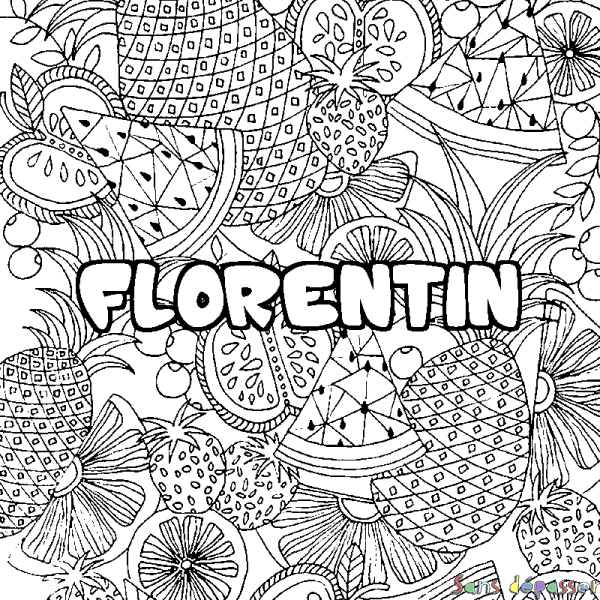 Coloriage prénom FLORENTIN - d&eacute;cor Mandala fruits