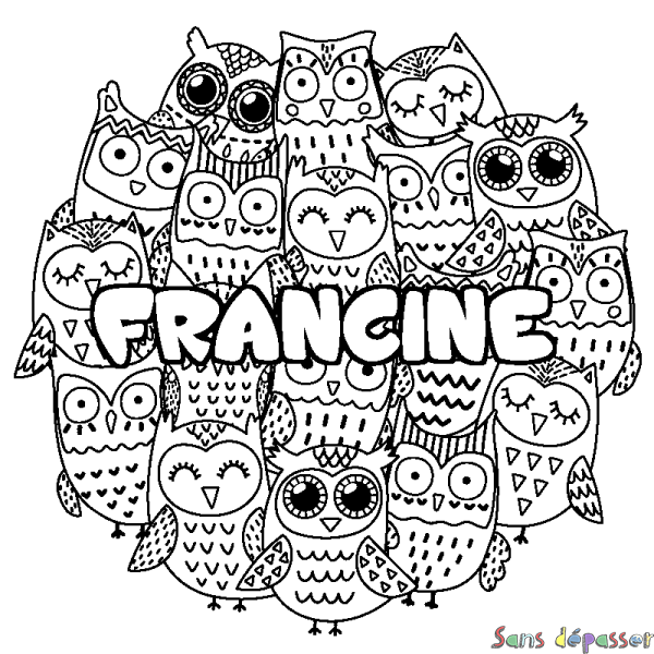 Coloriage prénom FRANCINE - d&eacute;cor Chouettes