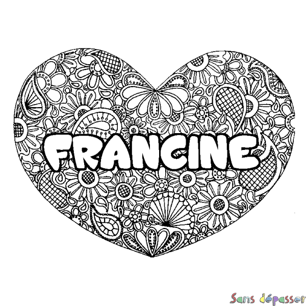 Coloriage prénom FRANCINE - d&eacute;cor Mandala coeur