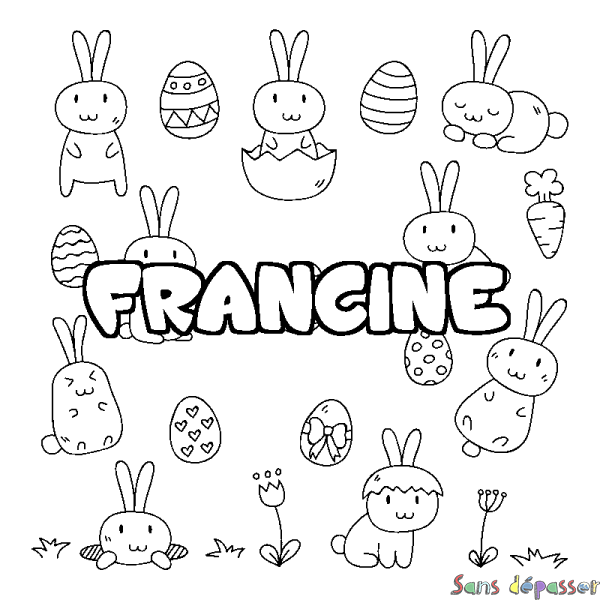 Coloriage prénom FRANCINE - d&eacute;cor Paques