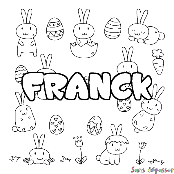 Coloriage prénom FRANCK - d&eacute;cor Paques