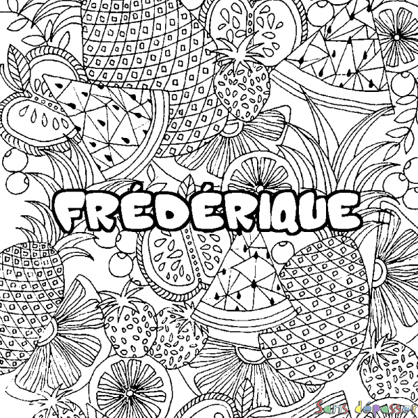 Coloriage prénom FR&Eacute;D&Eacute;RIQUE - d&eacute;cor Mandala fruits