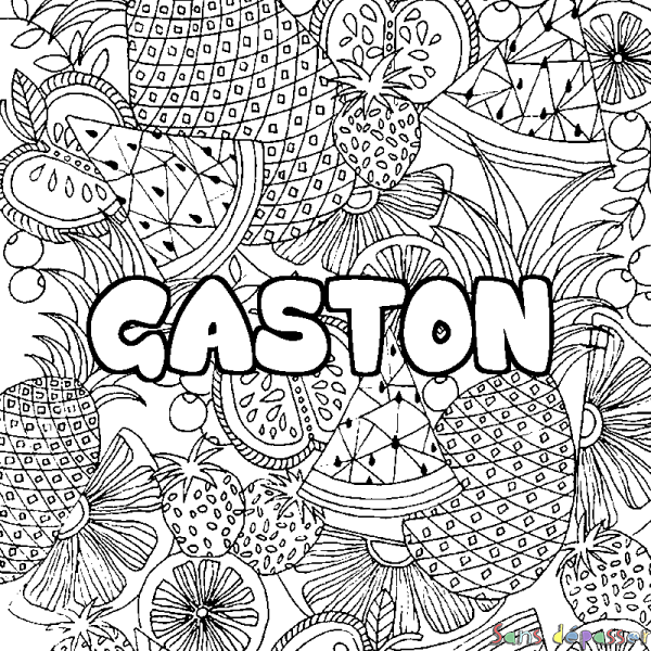 Coloriage prénom GASTON - d&eacute;cor Mandala fruits