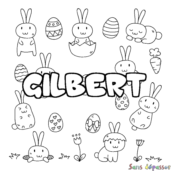 Coloriage prénom GILBERT - d&eacute;cor Paques