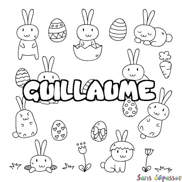 Coloriage prénom GUILLAUME - d&eacute;cor Paques