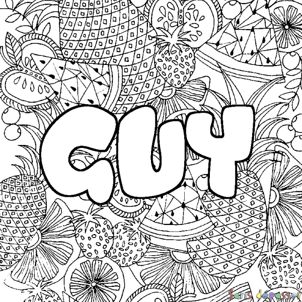 Coloriage prénom GUY - d&eacute;cor Mandala fruits