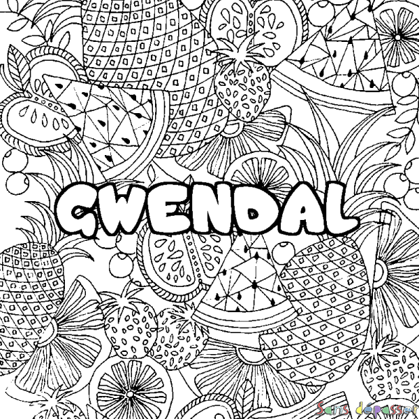 Coloriage prénom GWENDAL - d&eacute;cor Mandala fruits