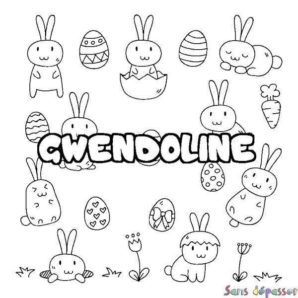 Coloriage prénom GWENDOLINE - d&eacute;cor Paques