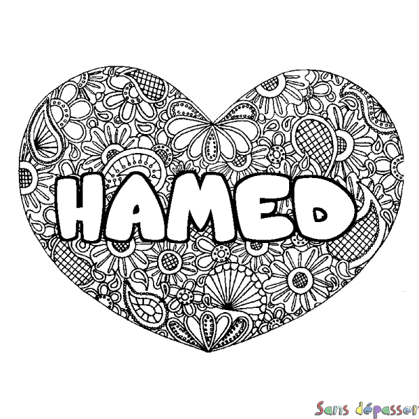 Coloriage prénom HAMED - d&eacute;cor Mandala coeur