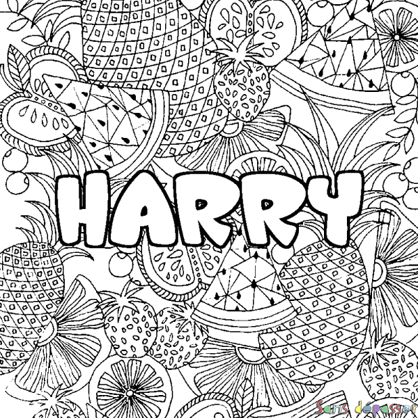 Coloriage prénom HARRY - d&eacute;cor Mandala fruits