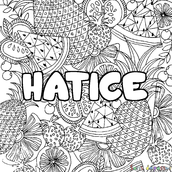 Coloriage prénom HATICE - d&eacute;cor Mandala fruits