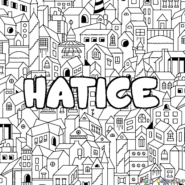 Coloriage prénom HATICE - d&eacute;cor Ville