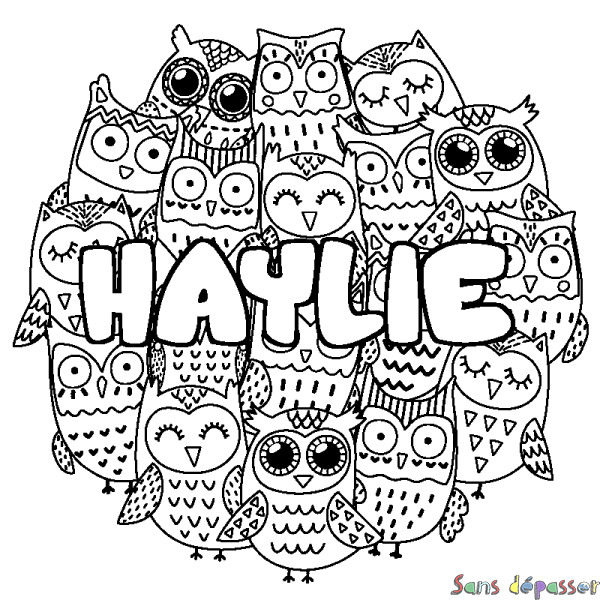 Coloriage prénom HAYLIE - d&eacute;cor Chouettes