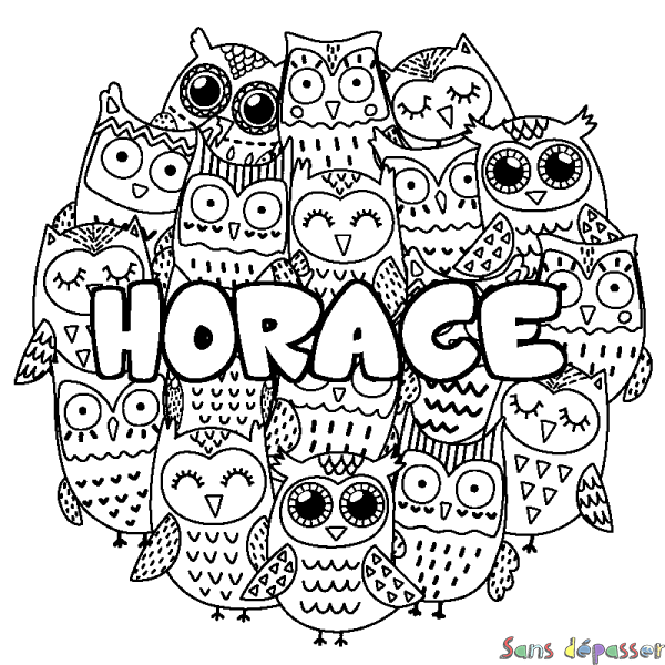 Coloriage prénom HORACE - d&eacute;cor Chouettes