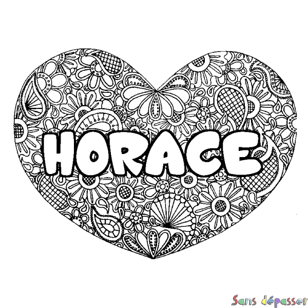 Coloriage prénom HORACE - d&eacute;cor Mandala coeur