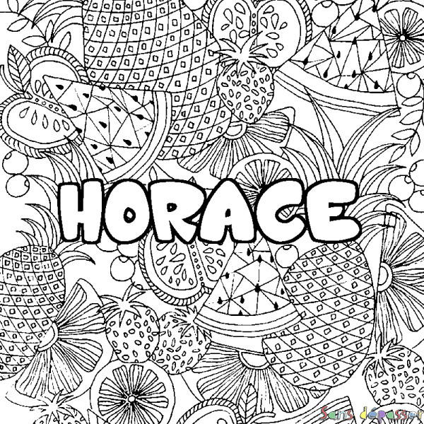 Coloriage prénom HORACE - d&eacute;cor Mandala fruits