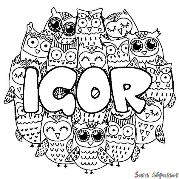 Coloriage prénom IGOR - d&eacute;cor Chouettes