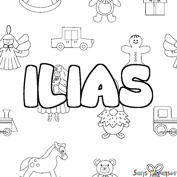 Coloriage prénom ILIAS - d&eacute;cor Jouets