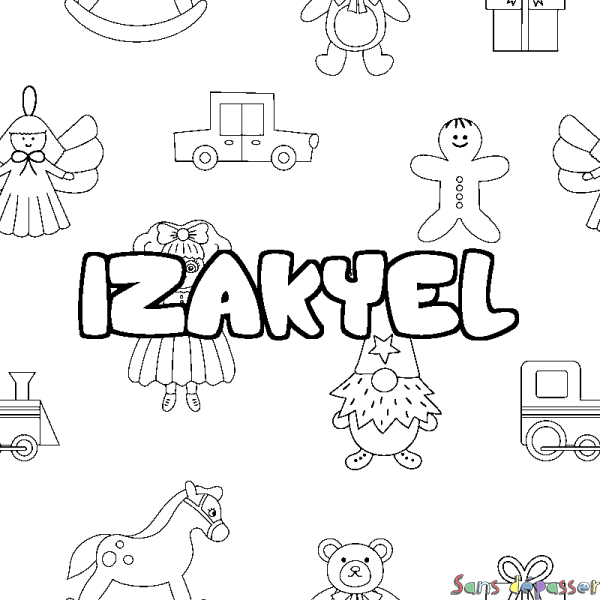 Coloriage prénom IZAKYEL - d&eacute;cor Jouets