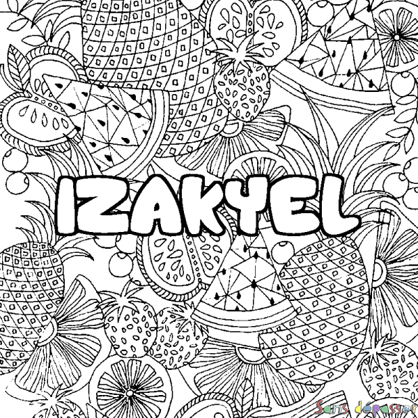 Coloriage prénom IZAKYEL - d&eacute;cor Mandala fruits