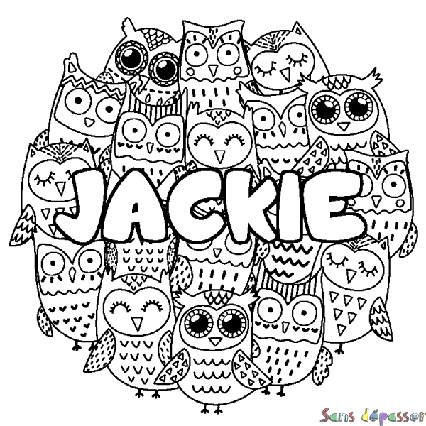 Coloriage prénom JACKIE - d&eacute;cor Chouettes