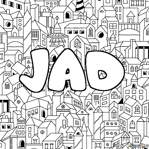 Coloriage prénom JAD - d&eacute;cor Ville