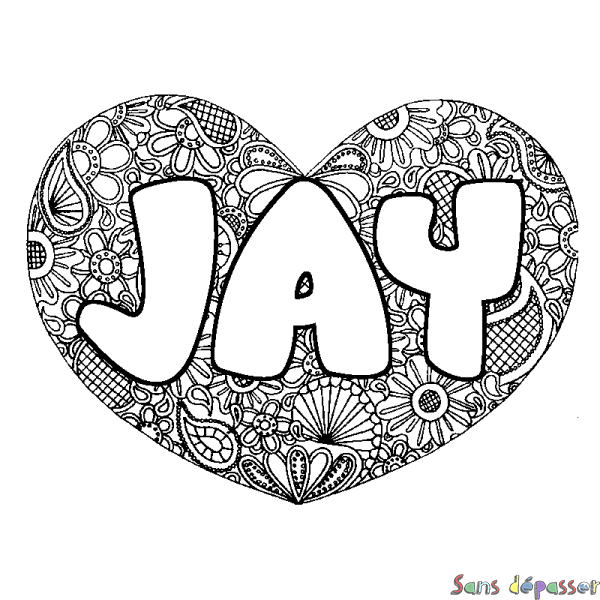 Coloriage prénom JAY - d&eacute;cor Mandala coeur