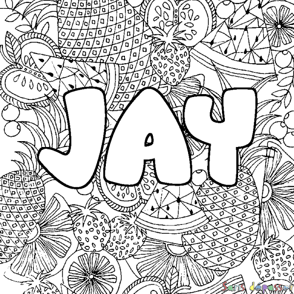 Coloriage prénom JAY - d&eacute;cor Mandala fruits