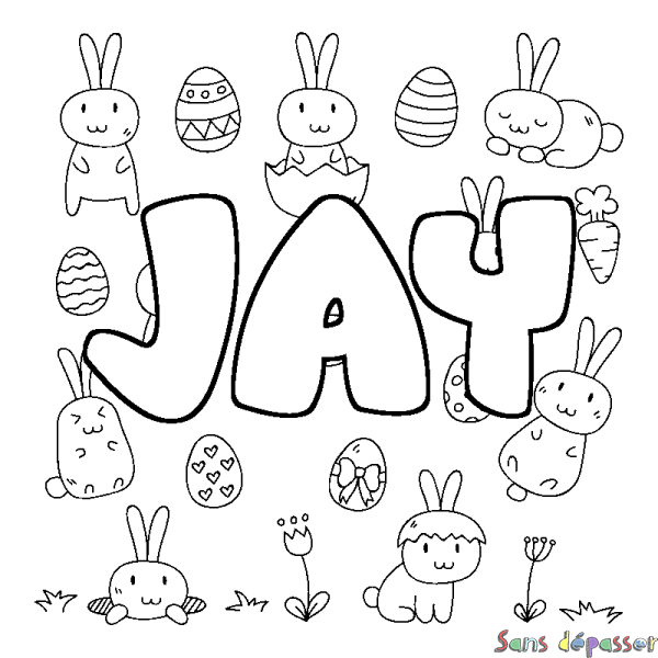 Coloriage prénom JAY - d&eacute;cor Paques