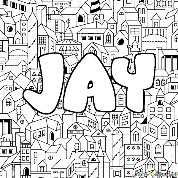 Coloriage prénom JAY - d&eacute;cor Ville