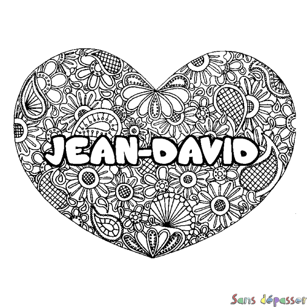 Coloriage Prenom Jean David Decor Mandala Coeur Sans Depasser