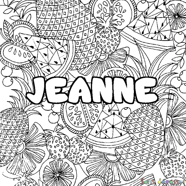 Coloriage prénom JEANNE - d&eacute;cor Mandala fruits