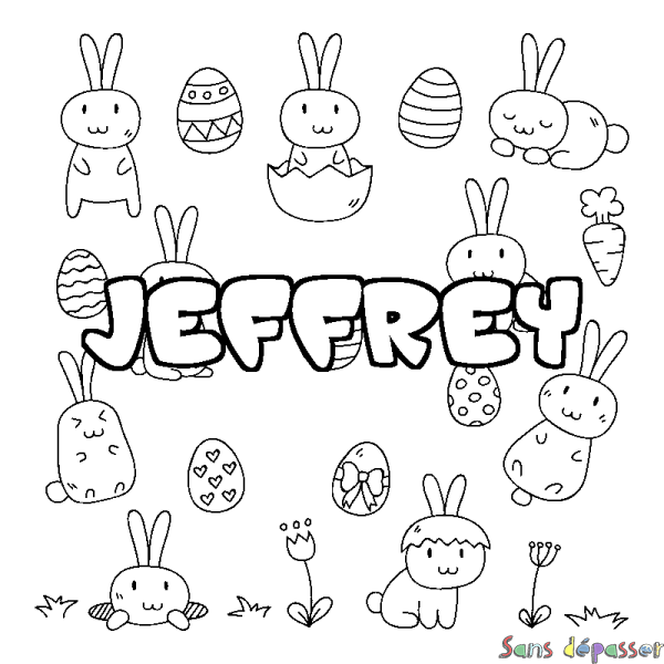 Coloriage prénom JEFFREY - d&eacute;cor Paques