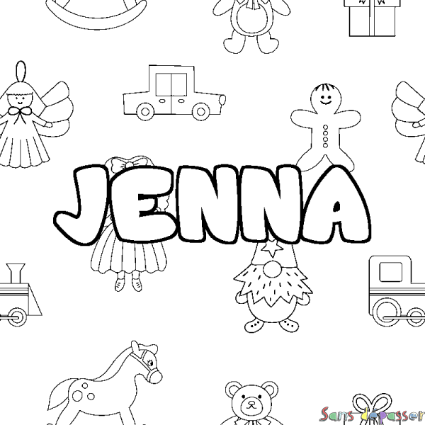 Coloriage prénom JENNA - d&eacute;cor Jouets