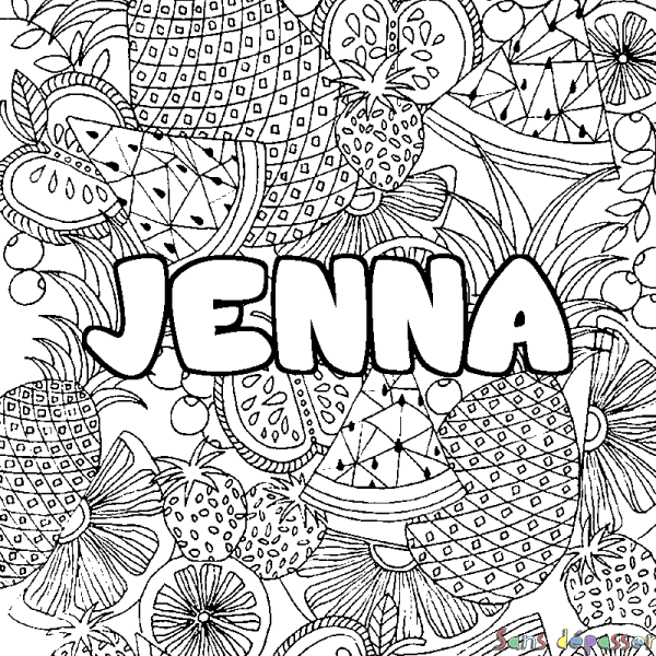 Coloriage prénom JENNA - d&eacute;cor Mandala fruits