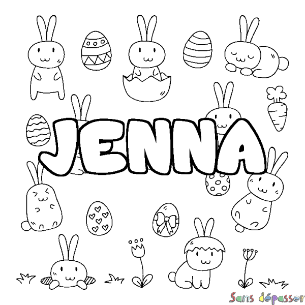 Coloriage prénom JENNA - d&eacute;cor Paques