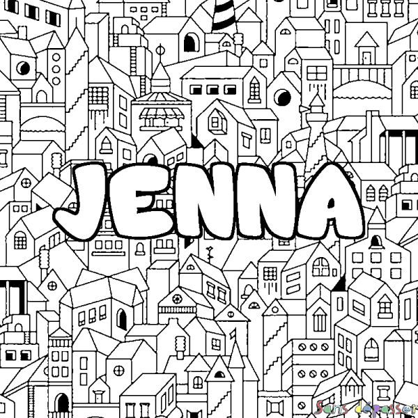 Coloriage prénom JENNA - d&eacute;cor Ville