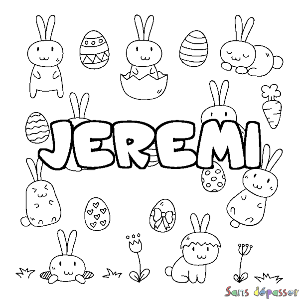 Coloriage prénom JEREMI - d&eacute;cor Paques