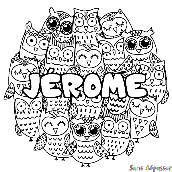 Coloriage prénom J&Eacute;ROME - d&eacute;cor Chouettes