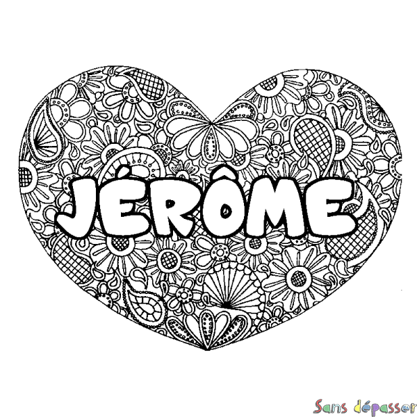 Coloriage prénom J&Eacute;R&Ocirc;ME - d&eacute;cor Mandala coeur