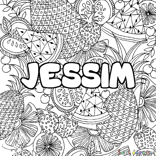 Coloriage prénom JESSIM - d&eacute;cor Mandala fruits