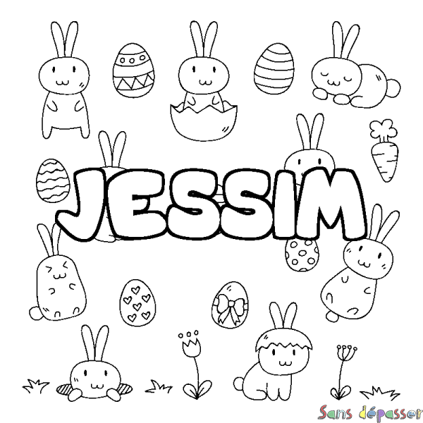 Coloriage prénom JESSIM - d&eacute;cor Paques