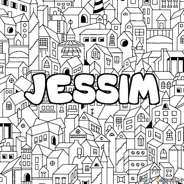 Coloriage prénom JESSIM - d&eacute;cor Ville