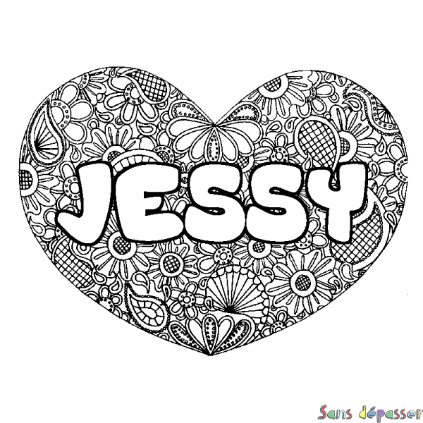 Coloriage prénom JESSY - d&eacute;cor Mandala coeur