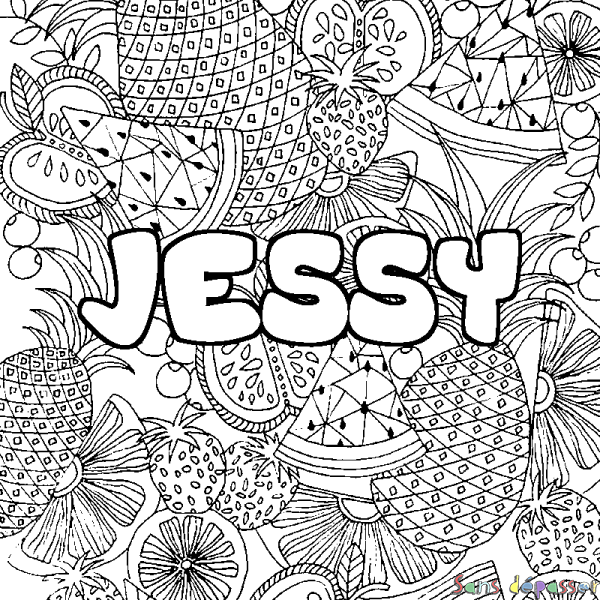 Coloriage prénom JESSY - d&eacute;cor Mandala fruits