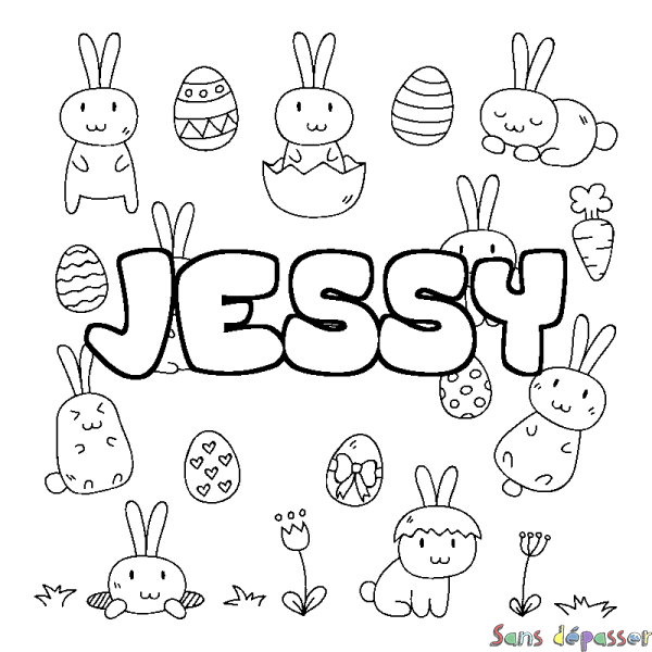 Coloriage prénom JESSY - d&eacute;cor Paques