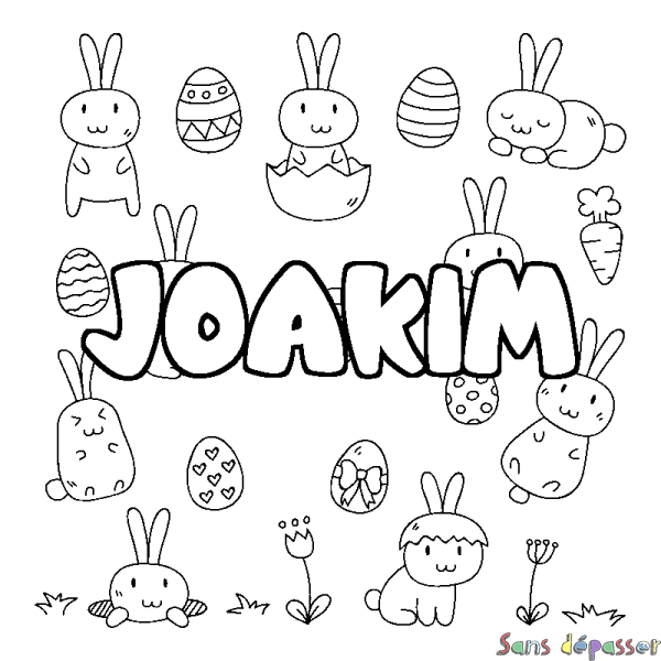 Coloriage prénom JOAKIM - d&eacute;cor Paques