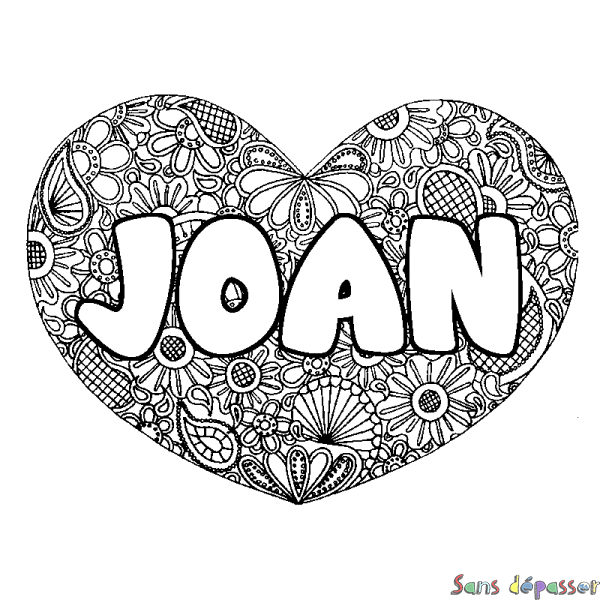 Coloriage prénom JOAN - d&eacute;cor Mandala coeur