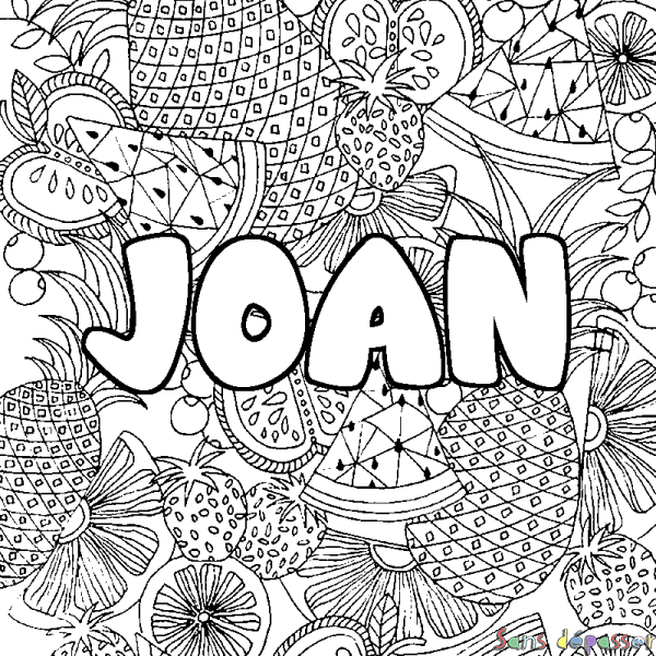 Coloriage prénom JOAN - d&eacute;cor Mandala fruits