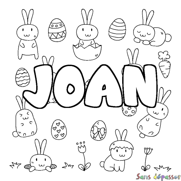 Coloriage prénom JOAN - d&eacute;cor Paques